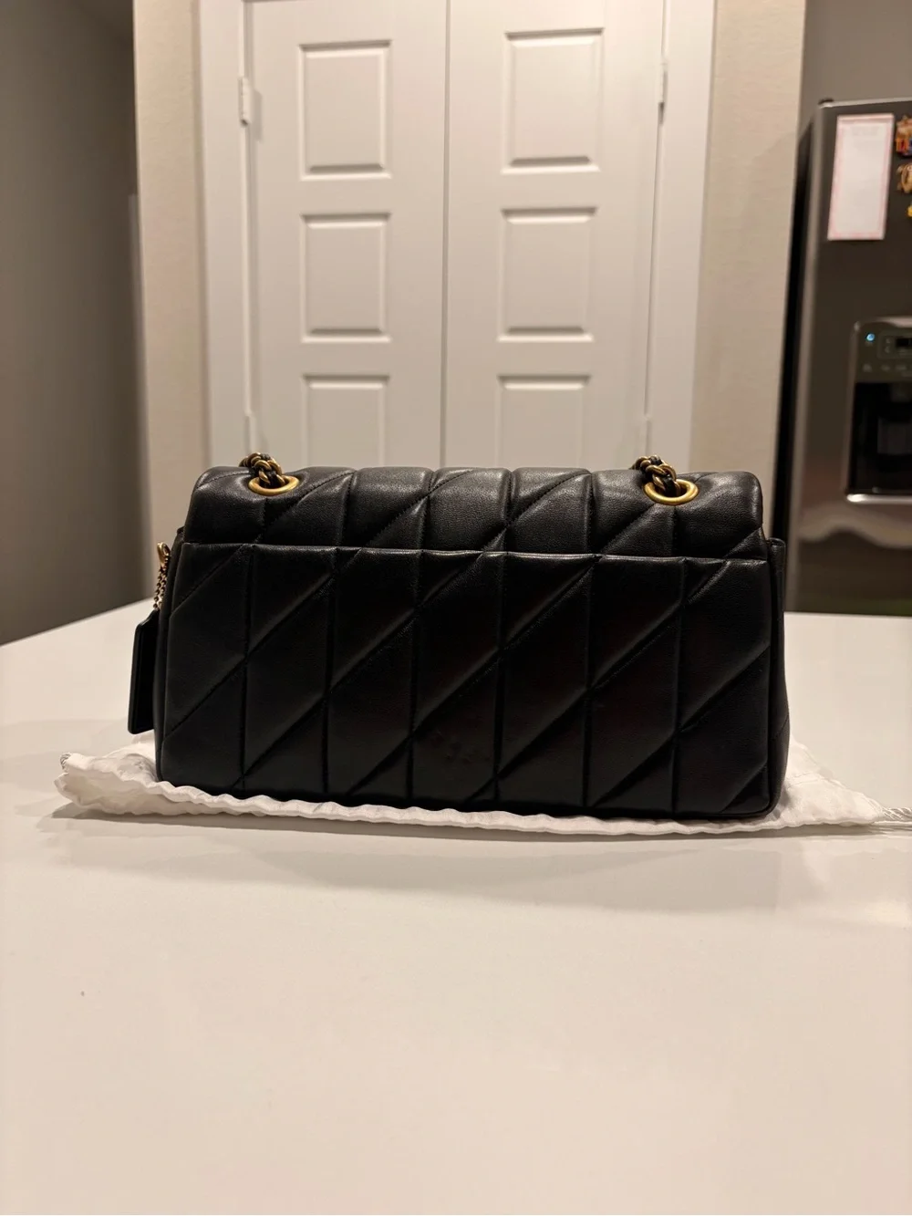 Coach Black Quilted Tabby 26 Leather Shoulder Bag with Gold Chain